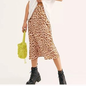 FREE PEOPLE Normani Bias Leopard Printed Skirt